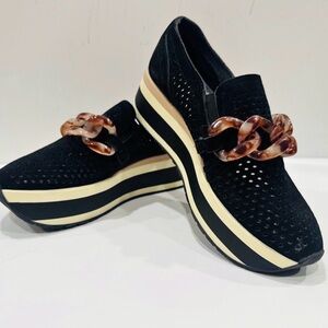 Dolce Vita Black Platform Loafers with Tortoise Chain